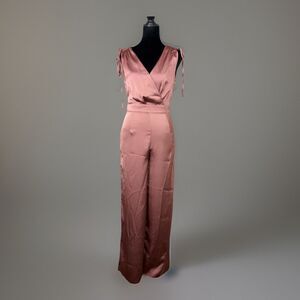 Skies Are Blue Satin Jumpsuit XS Mauve Pink Tie Shoulder Wide Leg NWT